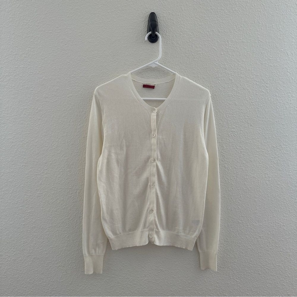 6397 Ikram Cardigan Sweater Womens Medium White Cotton Silk Blend Button Up